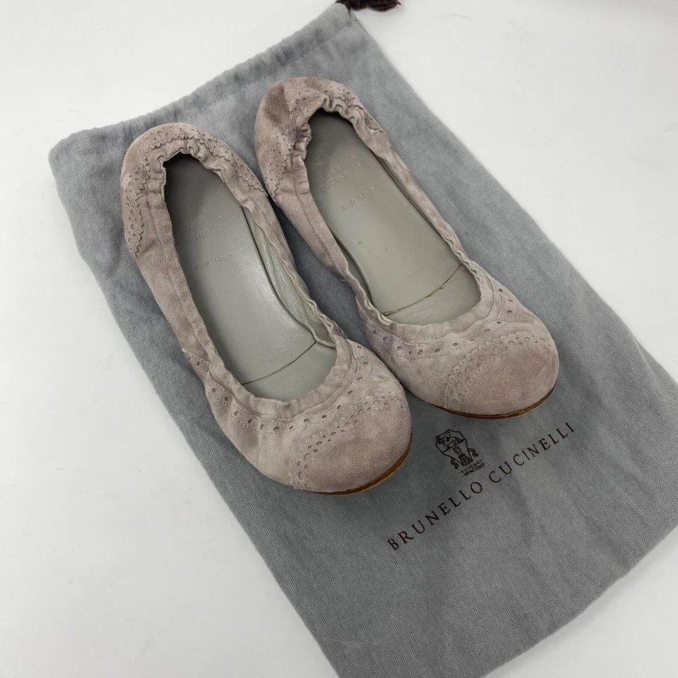 Zapatos planos de ballet Brunello Cucinelli para mujer talla US 8 grises de gamuza silenciosos de lujo Foto 1 de 4