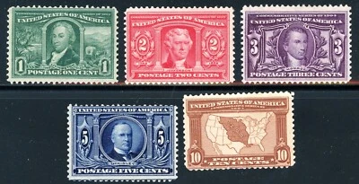 USAstamps Unused FVF US 1904 Louisiana Purchase Scott 323 - 327 OG MHR SCV $305 - Image 1 of 2
