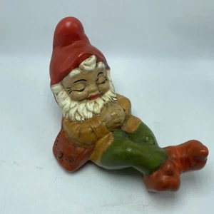Garden Gnome Dwarf Hand Painted Ceramic Statue 1970s Yard Art Vintage Kick Back - Picture 1 of 12