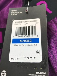 NWT Under Armour Women’s Play Up Twist Shorts 3.0 Sz XL Loose Purple Inseam 2.75 - Picture 1 of 6