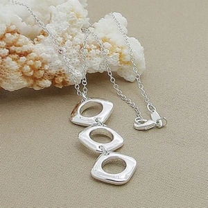 Elegante collar colgante redondo cuadrado geométrico de plata de ley 925 cadena regalo - Imagen 1 de 4