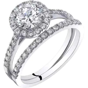 Bestseller 1,01 ct Halo Verlobungsring Braut Set I1 G echter Diamant Platin - Bild 1 von 5