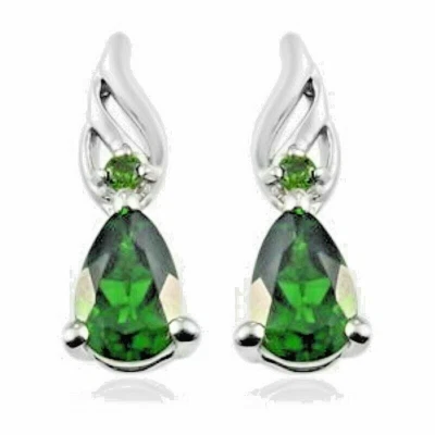 Aretes con piedras preciosas de cromo diopsido 0,86 quilates platino sobre plata de ley Foto 1 de 4