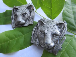 Datiert 1986 - Jonette Jewelry JJ - Ohrringe Leopardenkopf Gepard sehr guter Zustand - Bild 1 von 7