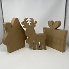 3 Christmas Holiday Reindeer Present Decor Brown 3D Cardboard Craft 12”x1” +*