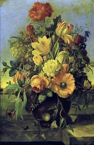 Oil painting nice flowers Floral-bouquet-on-a-marble-ledge-Franz-Xavier-Petter - Picture 1 of 1