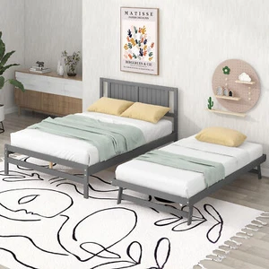 Full Size Platform Bed with Adjustable Trundle,Gray(Old SKU:SM000248AAE) - Picture 1 of 12