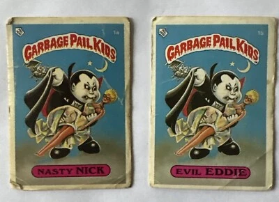 Garbage pail kids 1985 OS1 1a & 1b Nasty Nick and Evil Eddie - Image 1 of 2