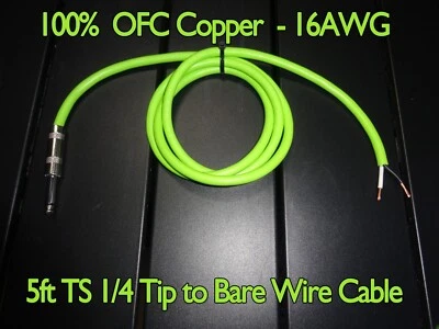 5 ft - TS  1/4 to Bare Wire OFC Copper 16AWG Pro Audio PA DJ Speaker Cable Cord - Image 1 of 4