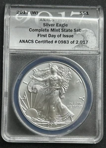 2017 W American Silver Eagle ANACS MS70 - First Day of Issue Limited Run - Picture 1 of 2