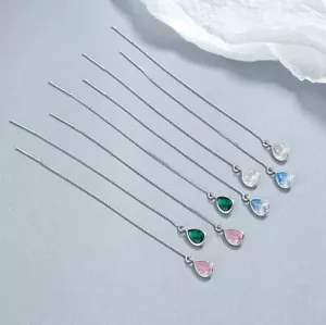 Pendientes largos plata 925 gotas circonitas en 4 colores mujer niña - Imagen 1 de 7