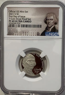 2021 S Proof Nickel 7 coin Silver proof set NGC PF69 ULTRA CAMEO First Day  - Image 1 of 4