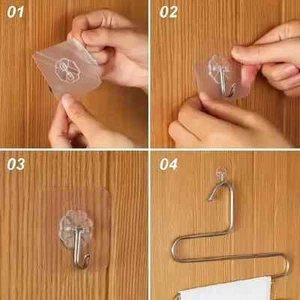 1-20 Hooks Self Adhesive Strong Sticky Heavy Duty Wall Seamless Transparent Hook - Picture 1 of 6