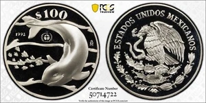 Mexico 1992 100 Pesos PCGS Proof 69 Dcam Vaquita Porpoise - Picture 1 of 3