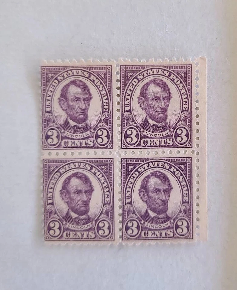 Vtg 20s 30s US Stamp Lincoln 3c Plate Block of 4 Vtg ESTATE STAMP LOT - Image 1 of 3