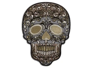 Bügelbild Applikation Aufnäher Totenkopf Skull grau silber gold #MQ-047 - Bild 1 von 1
