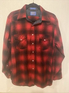 Pendleton High Grade Western Wear Pearl Snap Schurwolle Hemd Herren rot kariert L - Bild 1 von 8