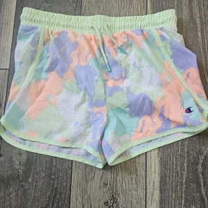 Champion Camo Tie Dye Pastel Green Purple Orange Brief Lined Shorts Girls 14/16 - Picture 1 of 4