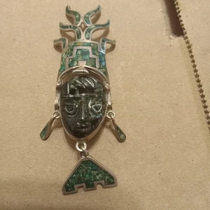 VINTAGE STERLING AZTEKEN ODER MAYA GÖTTIN ANSTECKNADEL * SEHR SCHÖN!! * TE-18 MEXICO .925 - Bild 1 von 7