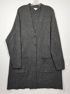 J Jill Charcoal Gray Long Button Up Cardigan Duster XL Minimalist Lagenlook - Picture 1 of 8