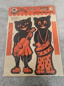 Vintage Halloween gestanzte geprägte BAND von 4 SWINGIN' JAZZ HEP KATZE VERSIEGELT RARITÄT  - Bild 1 von 6
