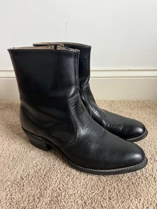 Wonder Walkers Mens Boots Side Zip Western Biker Made USA 10D Punk Black Leather - Picture 1 of 11