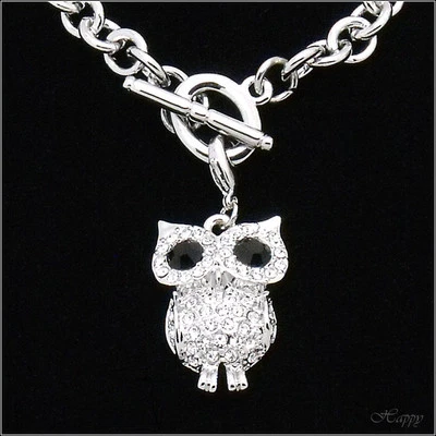 Pulsera con dije de pájaro búho nocturno bisutería cristalina negra 18k con GP fiesta Foto 1 de 2