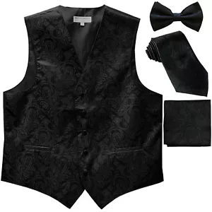 Nuevo chaleco formal para hombre cachemira ajuste delgado esmoquin_corbata_bowtie_hankie negro - Imagen 1 de 6