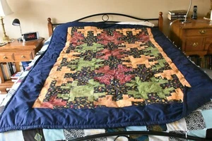 Green Rust Gold & Navy Squares & Rectangles Sewing-Theme Quilt, 60" x 80", C05 - Picture 1 of 4