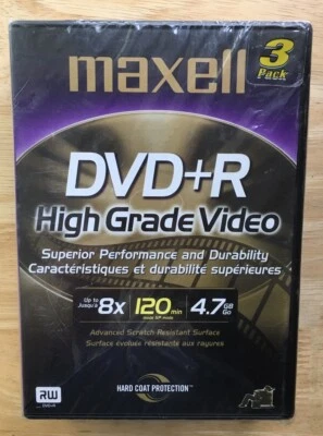 Maxell DVD+R - High Grade Video - 120 Min - 4.7 GB - 3 Pack - New/Sealed - Image 1 of 2