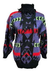 Suéter de Colección Southwestern Cuello Alto Flecos Acento Azteca Para Mujer Talla M Nuevo de Lote Antiguo - Imagen 1 de 7