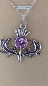 Ciondolo ametista in argento sterling 925 scozzese vintage anni 90 su catena ... - Foto 1 di 9