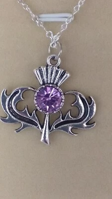 Ciondolo ametista in argento sterling 925 scozzese vintage anni 90 su catena ... - Immagine 1 di 4