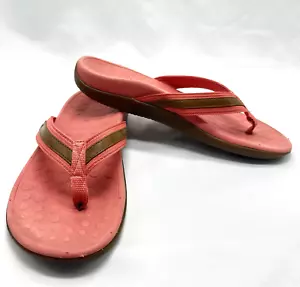 Vionic Tide Original Orthaheel Coral Pink 9 Brown Accent Arch Support Flip Flop - Picture 1 of 8