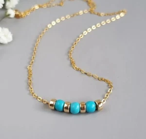 Turquoise 14k Gold Filled chaine Necklace dainty handmade - Picture 1 of 7