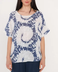 Bluse  ITALY T Shirt Tunika Leinen Optik Passform Baumwolle  Shirt Top  44 46 48 - Imagen 1 de 3