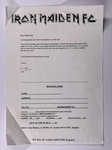 Iron Maiden Bruce Dickinson Fan Club Letter Original Renewal Form Circa 1990s - Picture 1 of 12