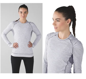 LULULEMON Think Fast LS top thumbholes sz 8 Tonka Stripe Hthrd Slate - Picture 1 of 8