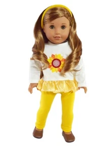 Ropa de muñeca 18" Pantalones Legging Top Dorado Girasol Mi Brittany se adapta a muñecas AG - Imagen 1 de 4