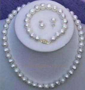 Real Natural 7-8MM White Akoya Freshwater Pearl Necklace Bracelet Earrings Set - Picture 1 of 5