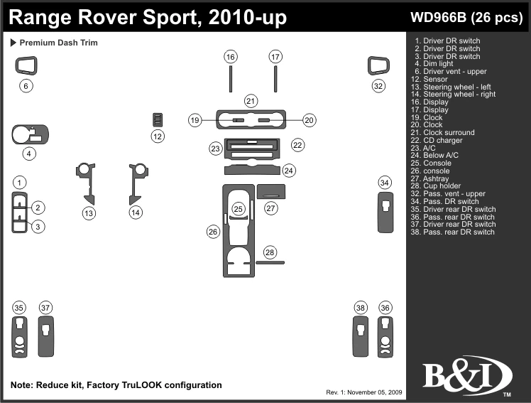 KIT DE MOLDURA DE TABLERO LAND ROVER RANGE ROVER SPORT 2010 2011 b Foto 1 de 1