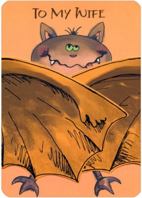 DESIGNER GREETINGS Bat Wearing Underwear Decorated with Hearts Funny Halloween Card for Wife