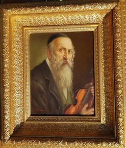 Konstantin Szewczenko, Rabbi mit Geige, Öl auf Holz, Prunkrahmen - Bild 1 von 11