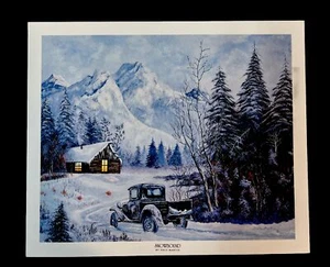 Original Watercolor Painting Snowbound Mountains Cabin Christmas Signed 10” X 8” - Picture 1 of 4