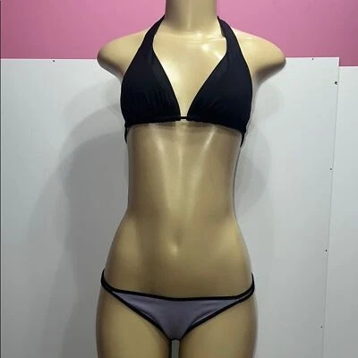 Conjunto de bikini Victoria's Secret negro y gris talla M Foto 1 de 4