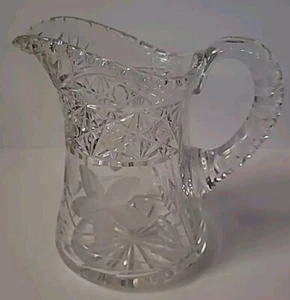 Vintage American Brilliant Cut Glass Pitcher 8in Floral Etch Excellent Condition - Picture 1 of 6