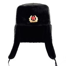Winter Cap Russia Ushanka Badge Hats Pilot  Hat Fur Earflap Men Snow Ski