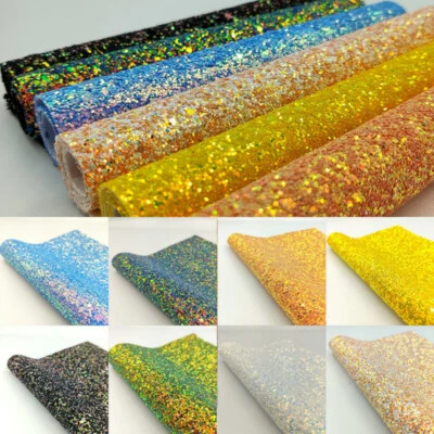 Sparkly Faux Leather Fabric Glitter Shiny Elastic DIY Craft Material A4/A5 - Image 1 of 4