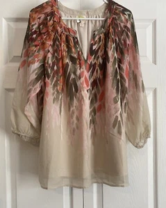 NWT Anthropologie Fig and Flower Blouse Women 2X Leaves 3/4 Sleeve Boho Tunic - Picture 1 of 9