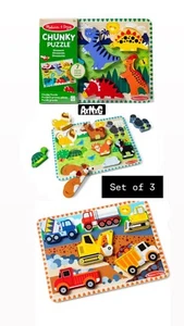 Melissa & Doug Lot Of (3)  Wooden Chunky Puzzle - Picture 1 of 5